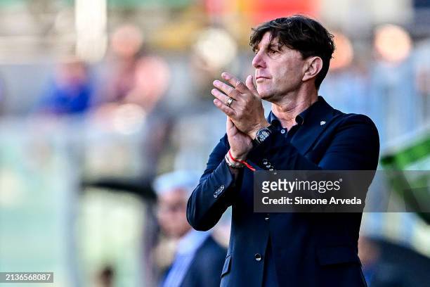 Michele Mignani, head coach of Palermo, reacts during the Serie B match between Palermo and UC Sampdoria at Stadio Renzo Barbera on April 6, 2024 in...