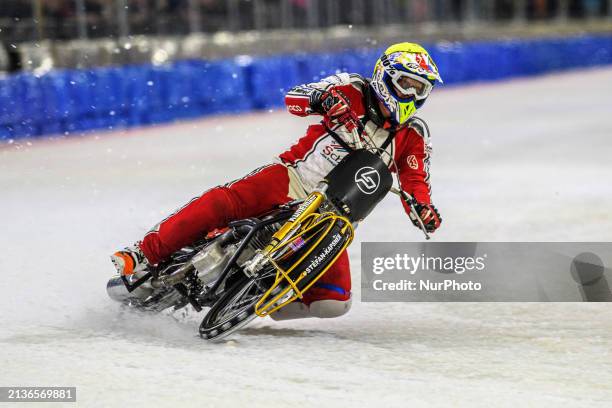 Kevin Arzl of Austria is in action during the Roelof Thijs Bokaal at Ice Rink Thialf in Heerenveen, The Netherlands, on April 5, 2024.