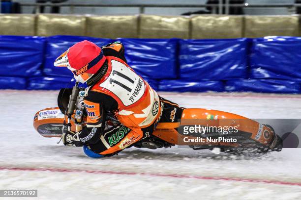 Lukas Hutla of the Czech Republic is in action during the Roelof Thijs Bokaal at Ice Rink Thialf in Heerenveen, Netherlands, on April 5, 2024.