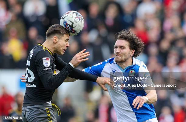 Blackburn Rovers' Sam Gallagher vies for possession with Southampton's Jan Bednarek during the Sky Bet Championship match between Blackburn Rovers...