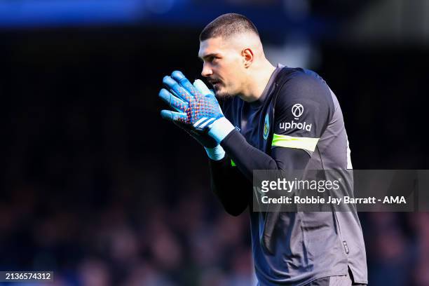 Arijanet Muric of Burnley during the Premier League match between Everton FC and Burnley FC at Goodison Park on April 6, 2024 in Liverpool, England.