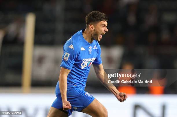 Nicolo' Cambiaghi of Empoli FC celebrates after scoring a goal during the Serie A TIM match between Empoli FC and Torino FC - Serie A TIM at Stadio...