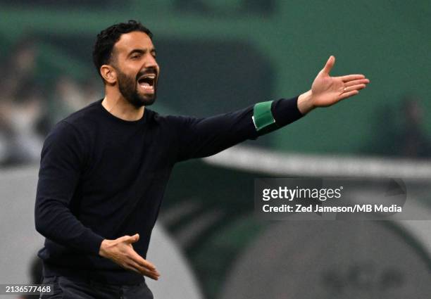 Manager Rúben Amorim of Sporting reacts during the Liga Portugal Bwin match between Sporting CP and SL Benfica at Estadio Jose Alvalade on April 6,...
