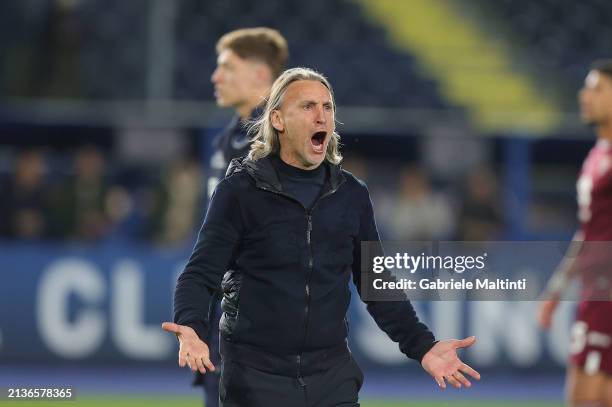 Davide Nicola heand coach of Empoli FC celebrates the victory after during the Serie A TIM match between Empoli FC and Torino FC - Serie A TIM at...