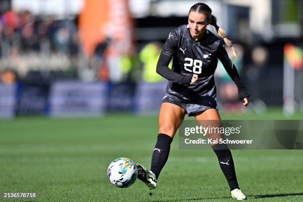 Macey Fraser of New Zealand passes the ball during the Women's International Friendly match between the New Zealand Football Ferns and Thailand at...