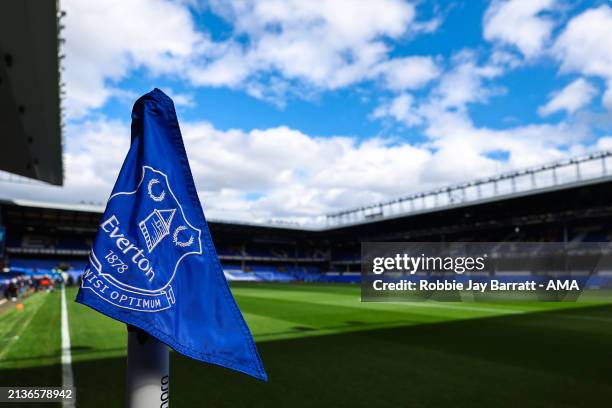 Detail of a corner flag at Everton ahead of the Premier League match between Everton FC and Burnley FC at Goodison Park on April 6, 2024 in...