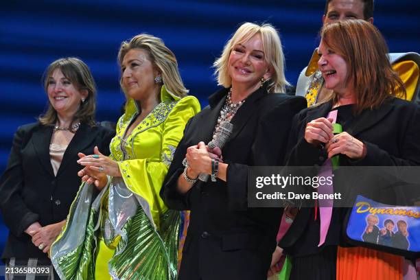 Siobhan McCarthy, Mazz Murray, Judy Craymer and Catherine Johnson attend a special performance of "MAMMA MIA!", celebrating 25 years in London's West...