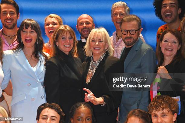 Original cast members Lisa Stokke and Siobhan McCarthy, Producer Judy Craymer, Björn Ulvaeus and Writer Catherine Johnson pose with cast following a...