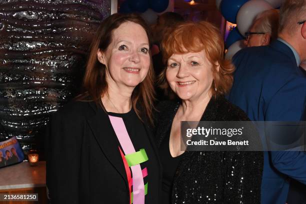 Writer Catherine Johnson and Lesley Nicol attend an after party celebrating the 25th anniversary of "MAMMA MIA!" in London's West End at The Waldorf...