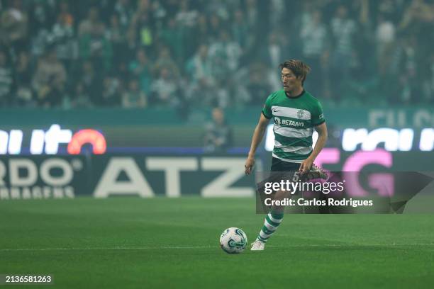 Hidemasa Morita of Sporting CP during the Liga Portugal Bwin match between Sporting CP and SL Benfica at Estadio Jose Alvalade on April 6, 2024 in...