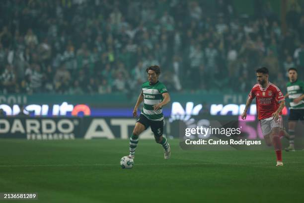 Hidemasa Morita of Sporting CP during the Liga Portugal Bwin match between Sporting CP and SL Benfica at Estadio Jose Alvalade on April 6, 2024 in...