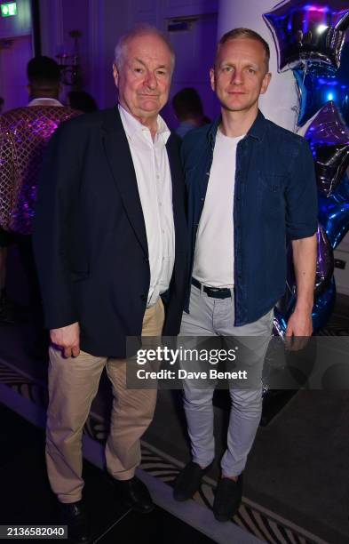 Paul Gambaccini and Christopher Sherwood attend an after party celebrating the 25th anniversary of "MAMMA MIA!" in London's West End at The Waldorf...