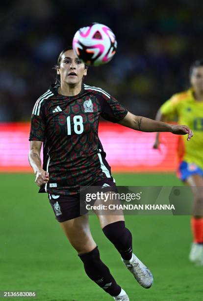 Mexico's forward Jasmine Casarez eyes the ball during MexTour 2024 Women's International Friendly football match between Mexico and Colombia at the...