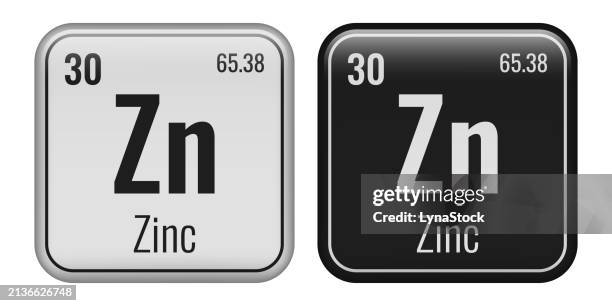 zinc symbol. chemical element of the periodic table. vector illustration isolated on white background. glass sign. - zinc stock illustrations