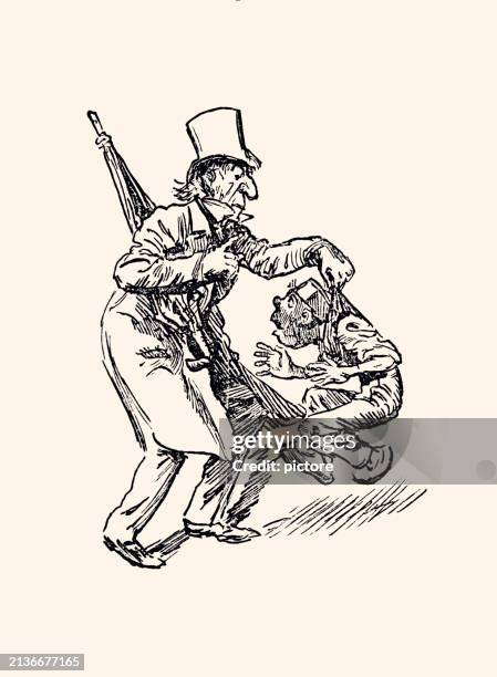 trapped : bristish satire (xxxl) - police officer talking to person cartoon stock illustrations