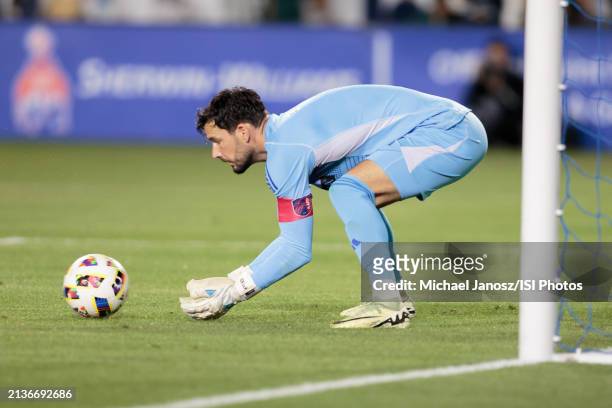 Roman Burki GK of St. Louis City SC saves a ball during an MLS regular season match between St. Louis City SC and Los Angeles Galaxy at Dignity...