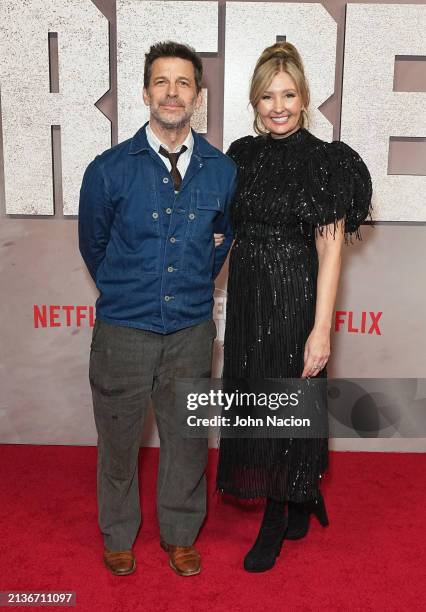 Zack Snyder and Deborah Snyder attend Netflix's "Rebel Moon - Part Two: The Scargiver" album release party at Knockdown Center on April 03, 2024 in...