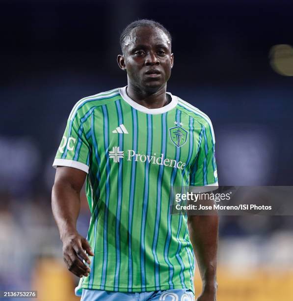 Yeimar Gómez Andrade of Seattle Sounders looks on during a game between Seattle Sounders FC and San Jose Earthquakes at Paypal Park on March 23, 2024...