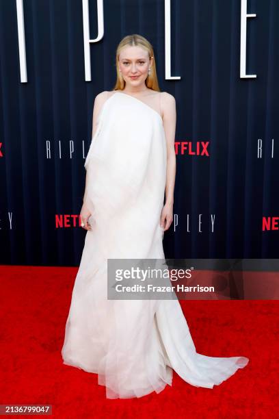 Dakota Fanning attends the Los Angeles Premiere Of Netflix's "Ripley" at The Egyptian Theatre Hollywood on April 03, 2024 in Los Angeles, California.