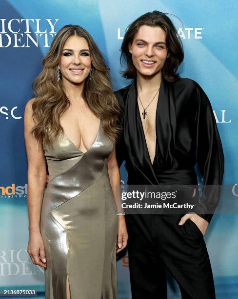 Elizabeth Hurley and Damian Hurley attend the "Strictly Confidential" Special Screening at The Robin Williams Center on April 03, 2024 in New York...