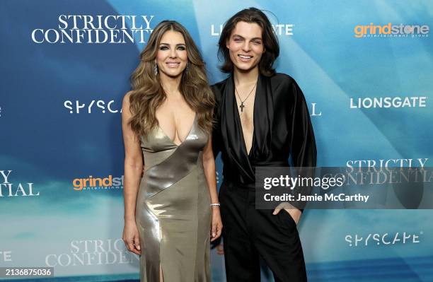 Elizabeth Hurley and Damian Hurley attend the "Strictly Confidential" Special Screening at The Robin Williams Center on April 03, 2024 in New York...