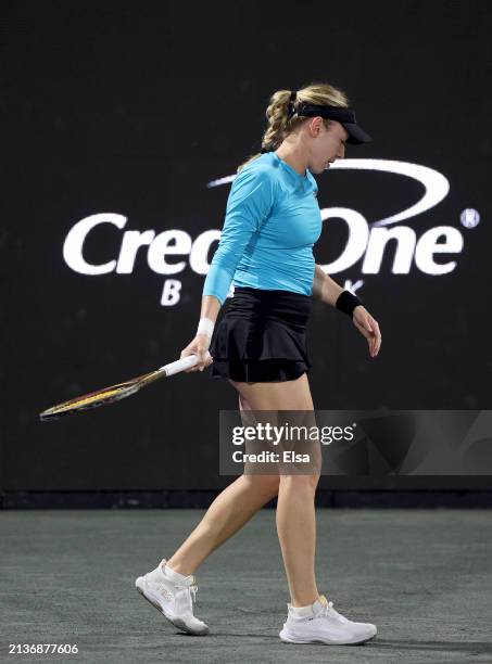 Ekaterina Alexandrova of Russia reacts in the first set against Taylor Townsend of the United States on Day 3 of the WTA 500 Credit One Charleston...