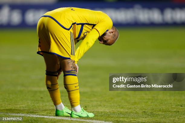 Dario Benedetto of Boca Juniors prepares to take a penalty kick during the Copa CONMEBOL Sudamericana 2024 group D match between Nacional Potosi and...