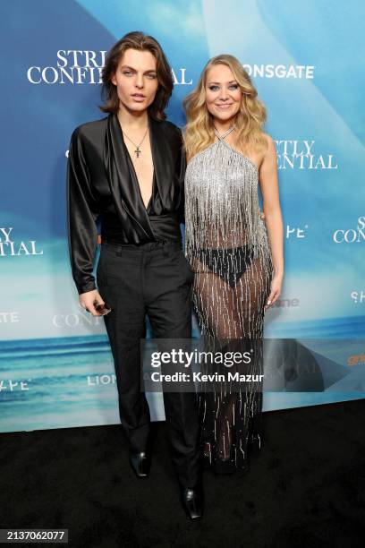 Damian Hurley and Georgia Lock attend the "Strictly Confidential" Special Screening at The Robin Williams Theatre on April 03, 2024 in New York City.