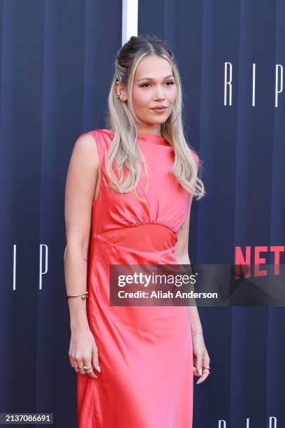 Kelli Berglund attends the Los Angeles premiere of Netflix's "Ripley" at The Egyptian Theatre Hollywood on April 03, 2024 in Los Angeles, California.