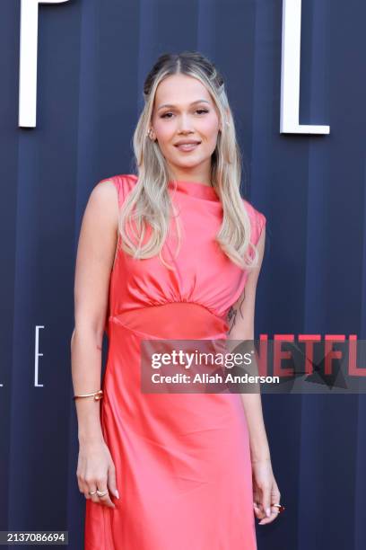 Kelli Berglund attends the Los Angeles premiere of Netflix's "Ripley" at The Egyptian Theatre Hollywood on April 03, 2024 in Los Angeles, California.