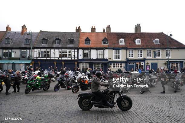 Hundreds of bikers take part in a memorial bike ride for Dave Myers of the Hairy Bikers on April 07, 2024 in Beverley, England. Dave Myers, one half...