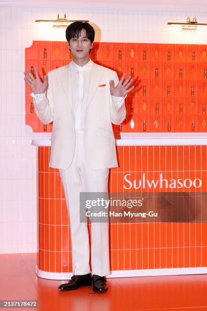 South Korean actor and model Ahn Bo-Hyun is seen at the AMORE PACIFIC 'Sulwhasoo' Ginseng Heritage pop-up store opening at Shinsegae Department Store...