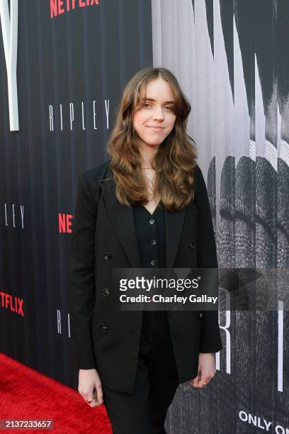 Hannah Ackles attends the world premiere of Netflix's "Ripley" at The Egyptian Theatre Hollywood on April 03, 2024 in Los Angeles, California.