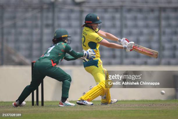 Tahlia McGrath of Australia bats during game three of the Women's T20 International series between Bangladesh and Australia at Sher-e-Bangla National...