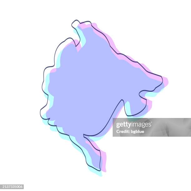 montenegro map hand drawn - purple with black outline - trendy design - podgorica stock illustrations