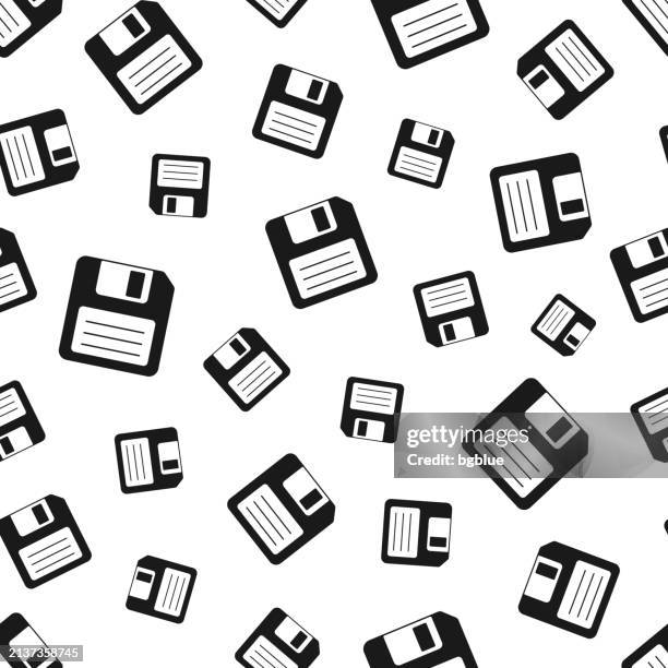 floppy disk. seamless pattern. icons on white background - driving record vector stock illustrations