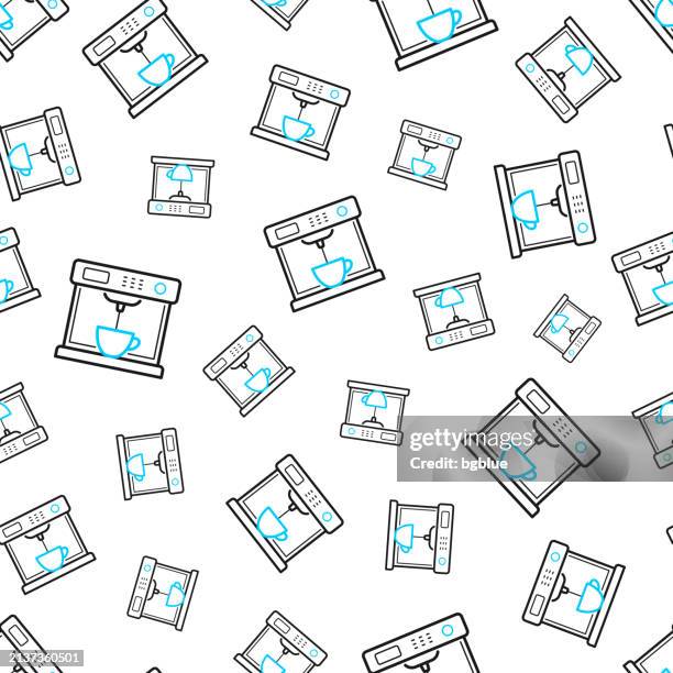 coffee machine. seamless pattern. line icons on white background - making espresso stock illustrations