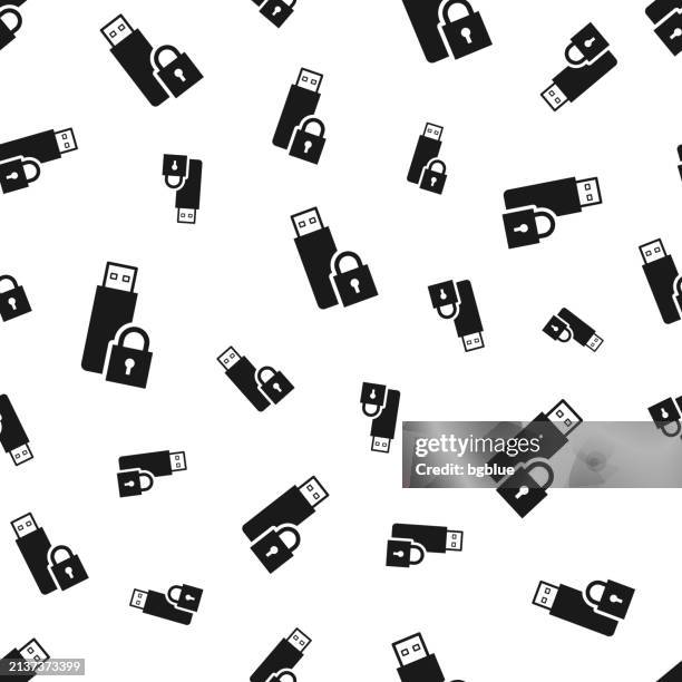 usb flash drive with padlock. seamless pattern. icons on white background - key duplication stock illustrations