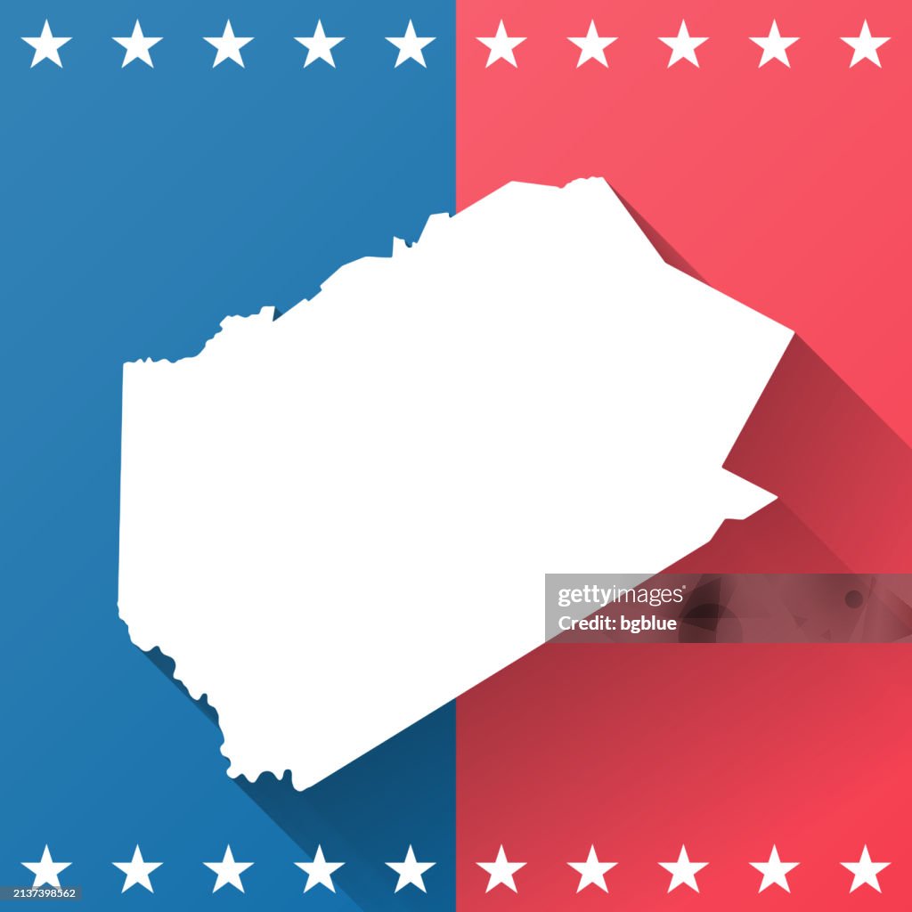 Delaware County, New York. Map on blue and red background