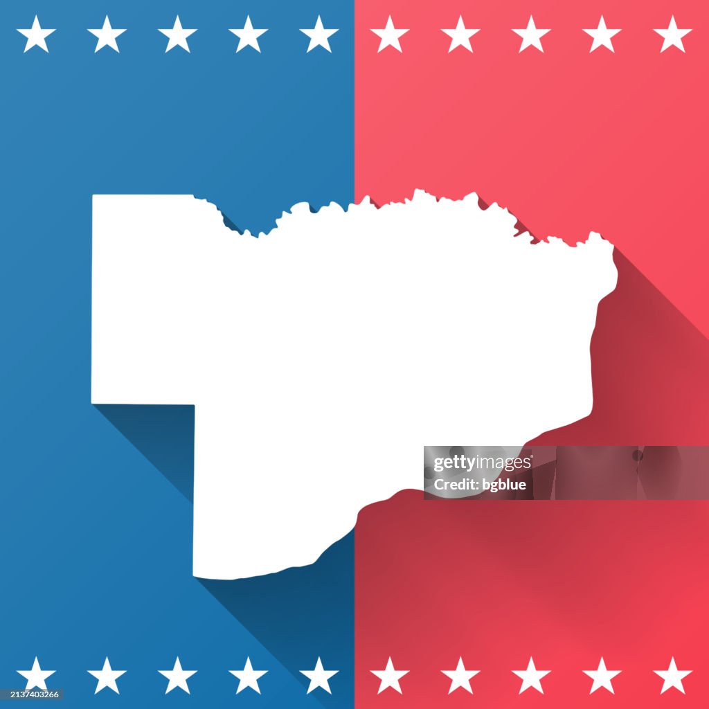 Scott County, Iowa. Map on blue and red background
