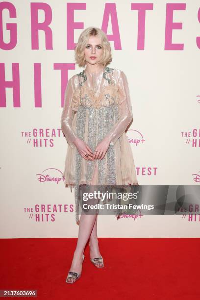 Lucy Boynton attends the UK Premiere of Searchlight Pictures' "The Greatest Hits" at Ham Yard Hotel on March 27, 2024 in London, England.