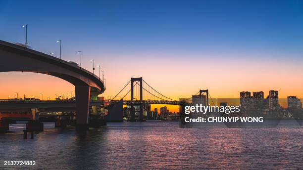 rainbow bridge in toyko - chuo ward tokyo stock pictures, royalty-free photos & images