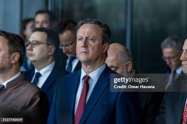 David Cameron, Secretary of State for Foreign, Commonwealth and Development Affairs of the United Kingdom listens to speeches during the alliance's...