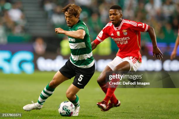 Hidemasa Morita of Sporting CP, Florentino of SL Benfica battle for the ball during the Liga Portugal Bwin match between Sporting CP and SL Benfica...