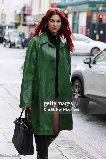 Dua Lipa seen out promoting her upcoming new album 'Radical Optimism' on April 04, 2024 in London, England.