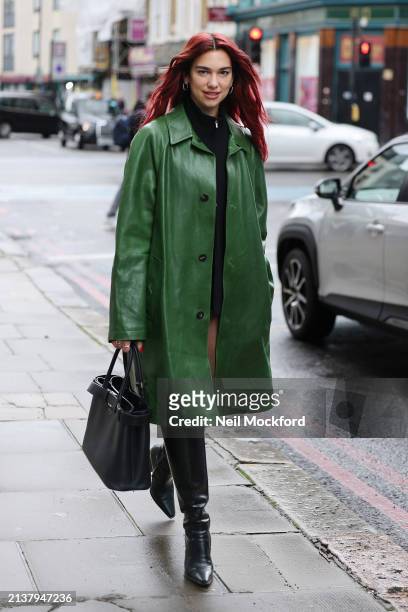 Dua Lipa seen out promoting her upcoming new album 'Radical Optimism' on April 04, 2024 in London, England.