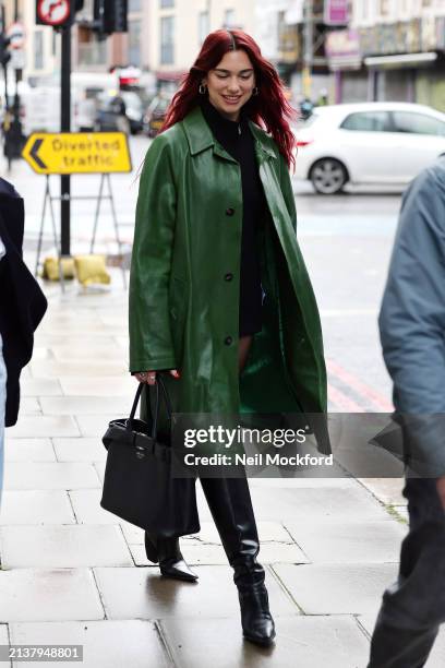 Dua Lipa seen out promoting her upcoming new album 'Radical Optimism' on April 04, 2024 in London, England.