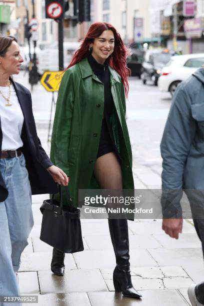 Dua Lipa seen out promoting her upcoming new album 'Radical Optimism' on April 04, 2024 in London, England.