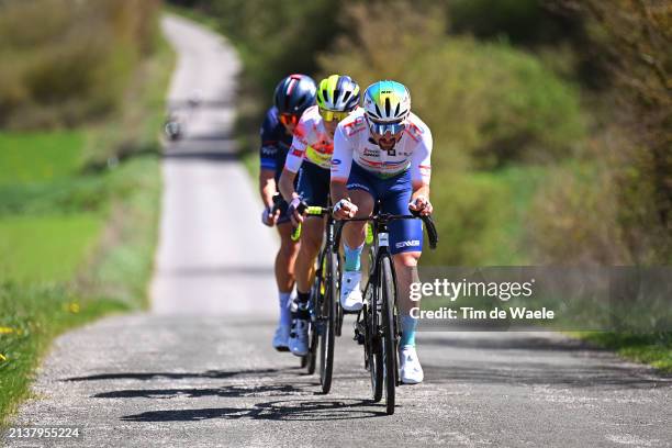 Reuben Thompson of New Zealand and Team Groupama-FDJ, Louis Meintjes of South Africa and Team Intermarche - Wanty - Polka Dot Mountain Jersey and...