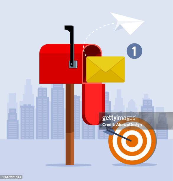 mailbox. post office box. email newsletter. post-delivery composition. - package delivery door stock illustrations